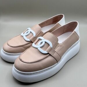 Wonders Platform Loafer‎ Women's Beige Leather Slip On Comfort Shoes